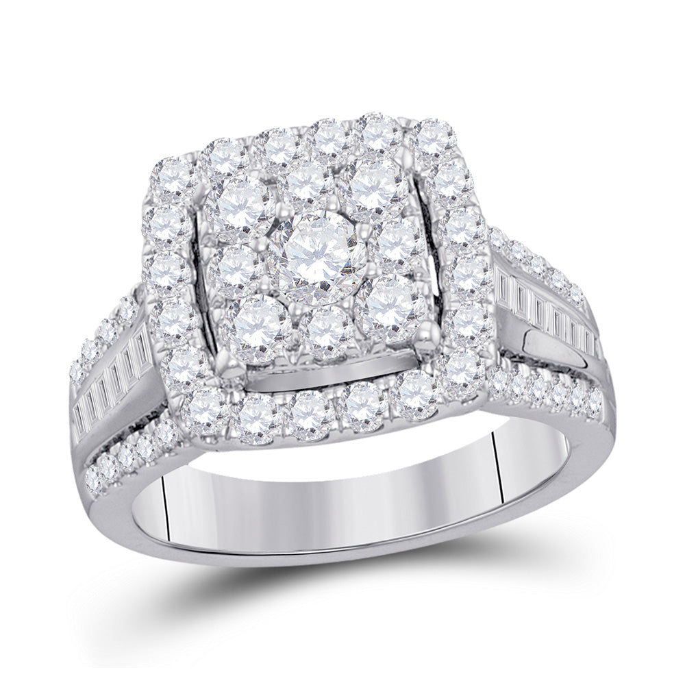 10kt White Gold Round Diamond Cluster Bridal Wedding Engagement Ring 2 Cttw