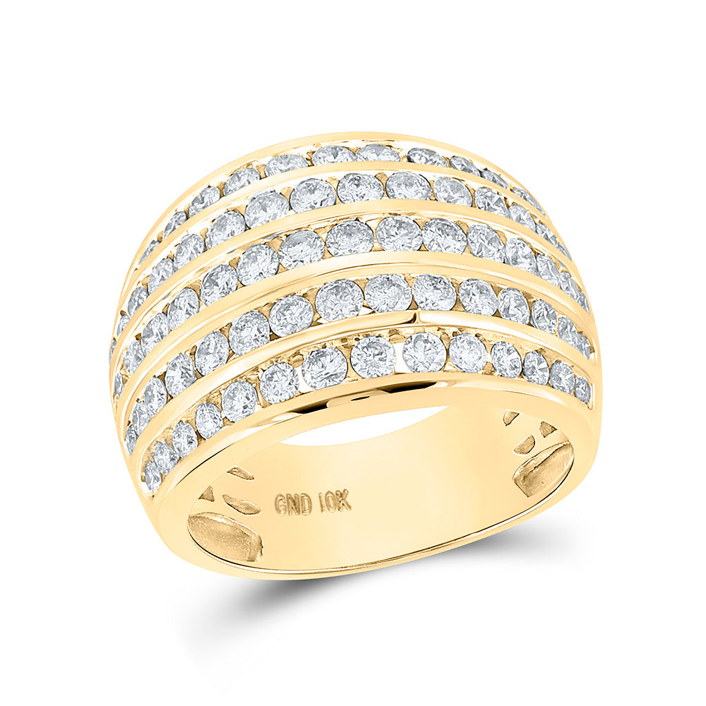 10kt Yellow Gold Womens Round Diamond Five Row Band Ring 2 Cttw