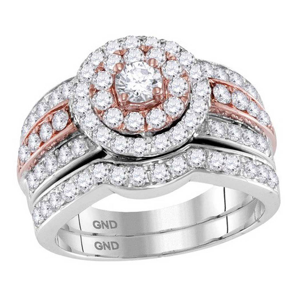 14kt Two-tone Gold Round Diamond Bridal Wedding Ring Band Set 1-1/2 Cttw