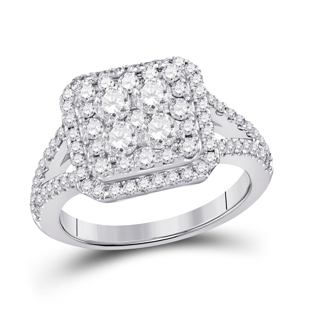 14kt White Gold Round Diamond Right Hand Cluster Ring 1-1/2 Cttw