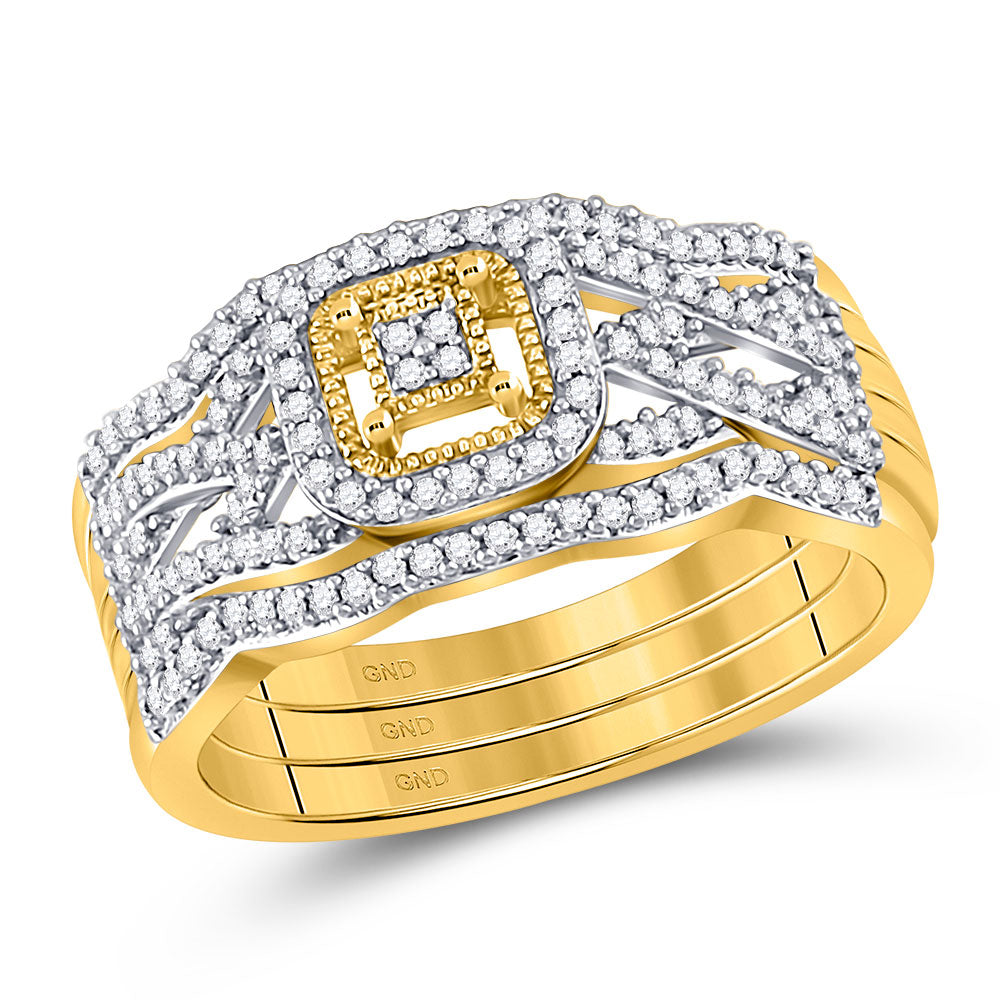10kt Yellow Gold Round Diamond Bridal Wedding Ring Band Set 1/3 Cttw