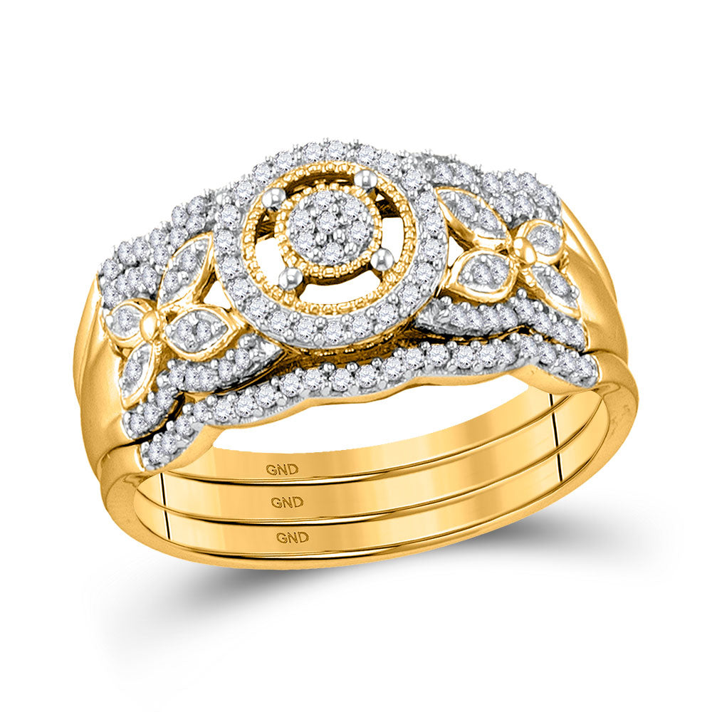 10kt Yellow Gold Round Diamond 3-Piece Bridal Wedding Ring Band Set 1/3 Cttw