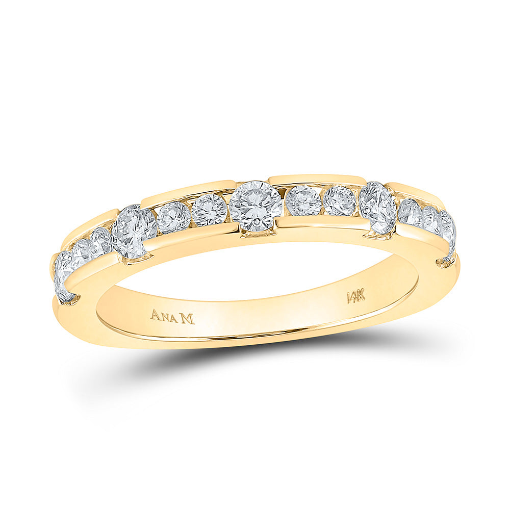 14kt Yellow Gold Womens Round Diamond Wedding Single Row Band 3/4 Cttw