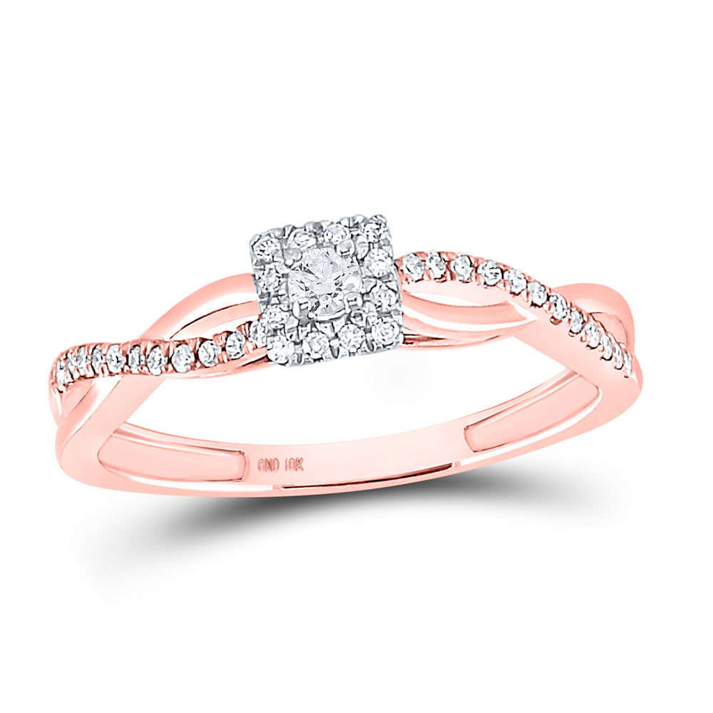 10kt Rose Gold Round Diamond Solitaire Twist Bridal Wedding Engagement Ring 1/5 Cttw