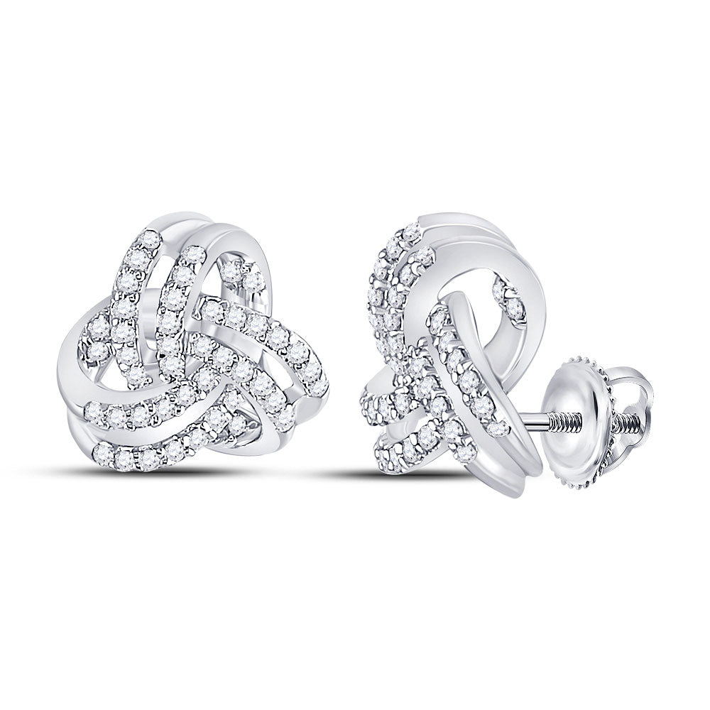 10kt White Gold Womens Round Diamond Triquetra Trinity Fashion Earrings 1/3 Cttw
