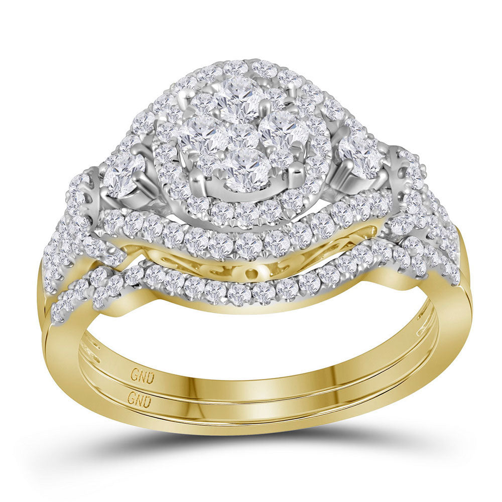 14kt Yellow Gold Round Diamond Bridal Wedding Ring Band Set 1 Cttw
