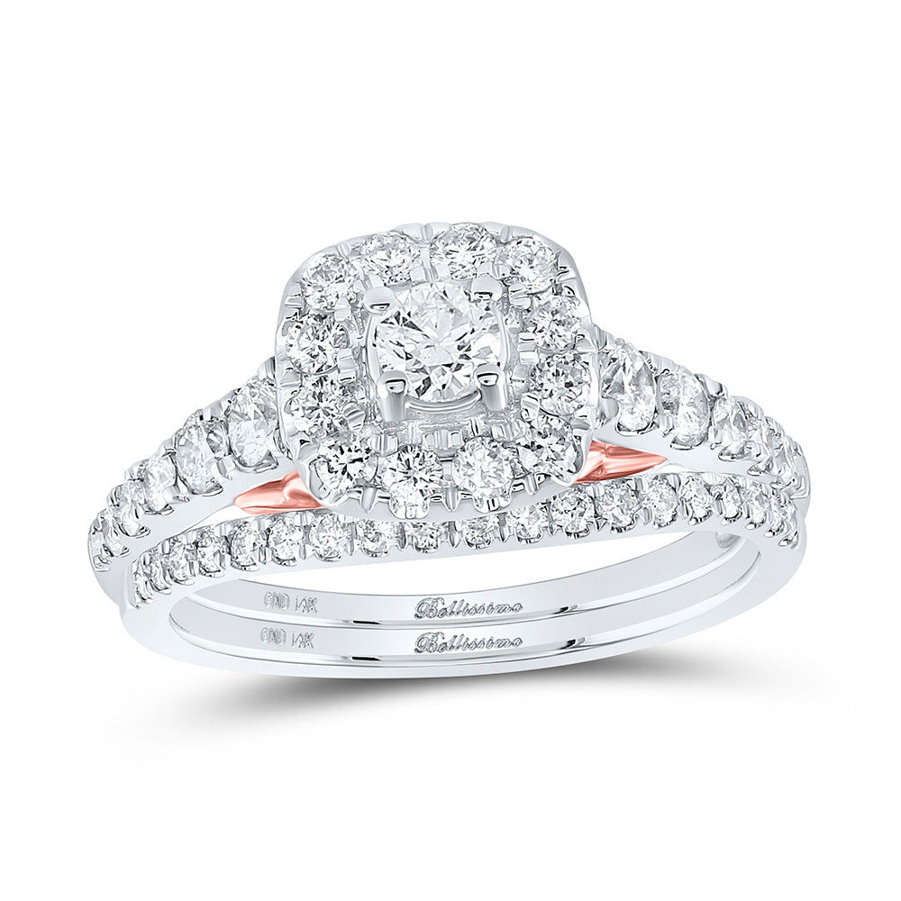 14kt Two-tone Gold Round Diamond Bridal Wedding Ring Band Set 1 Cttw