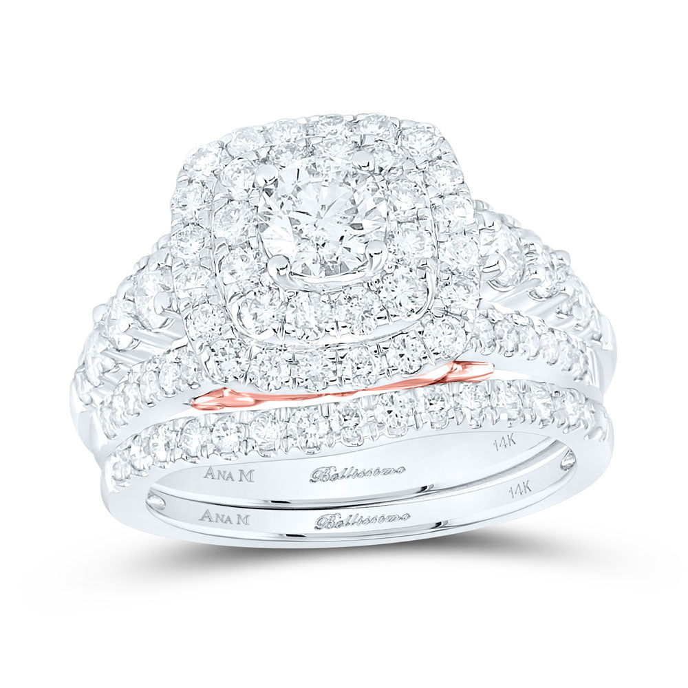 14kt Two-tone Gold Round Diamond Bridal Wedding Ring Band Set 2 Cttw