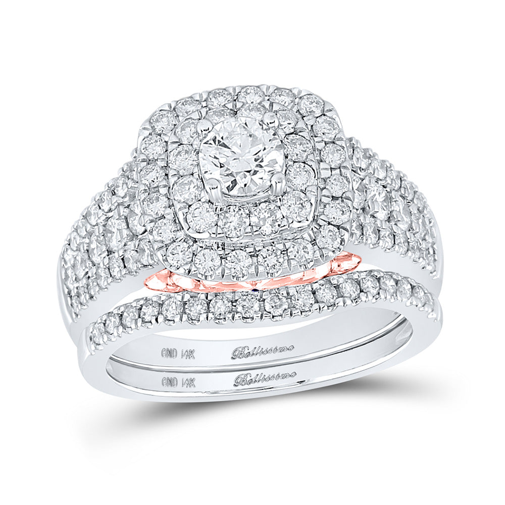 14kt Two-tone Gold Round Diamond Bridal Wedding Ring Band Set 1-1/2 Cttw