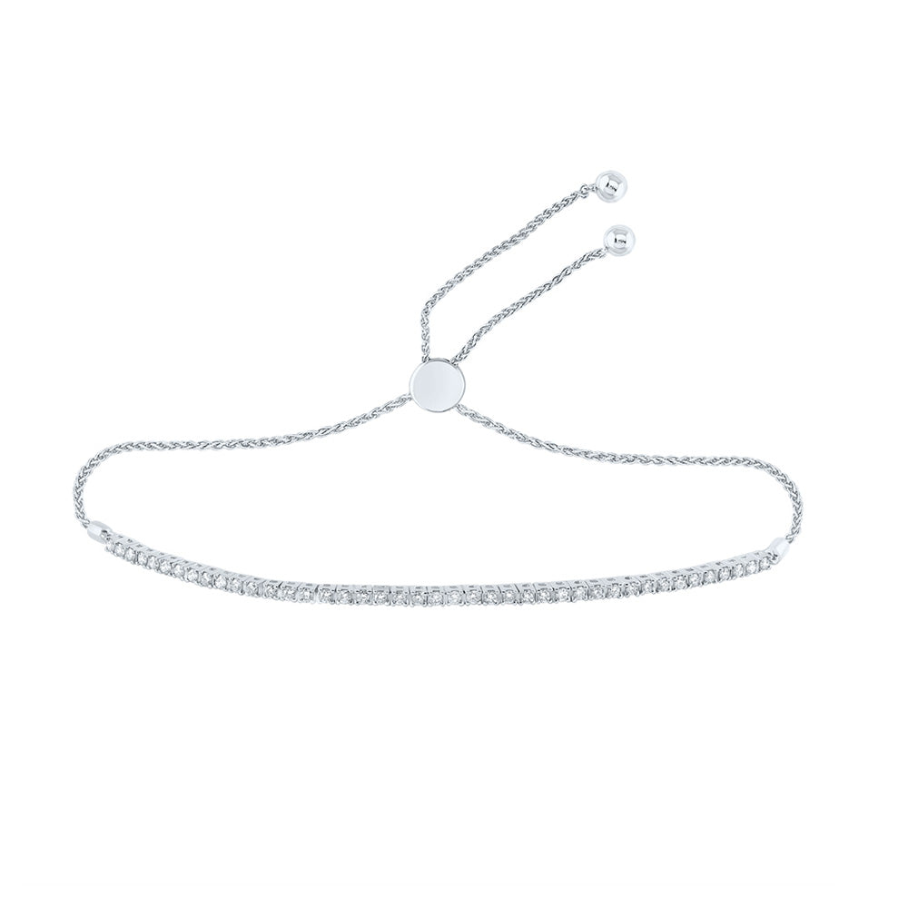 10kt White Gold Womens Round Diamond Single Row Bolo Bracelet 1 Cttw