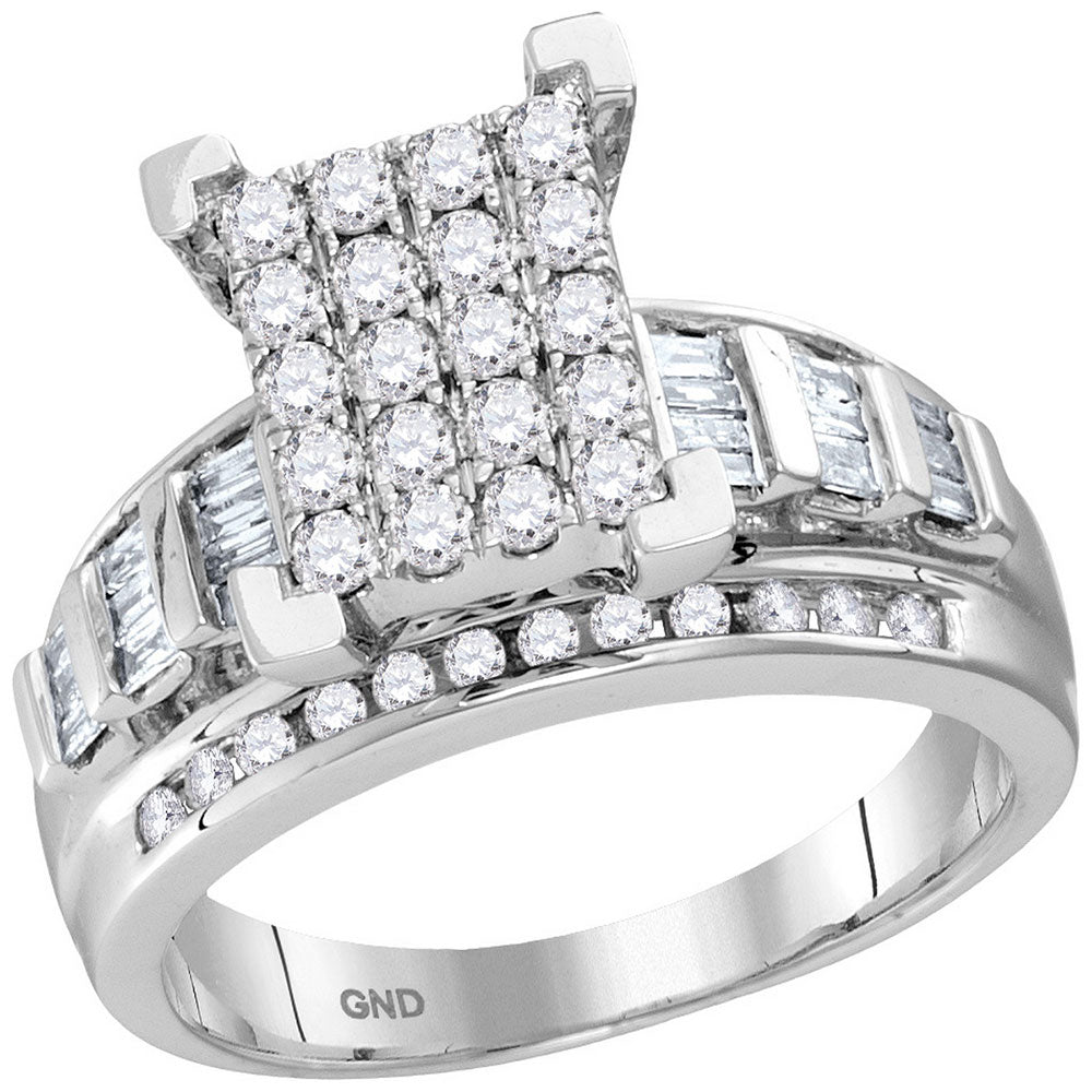 10kt White Gold Round Diamond Cluster Bridal Wedding Engagement Ring 7/8 Cttw