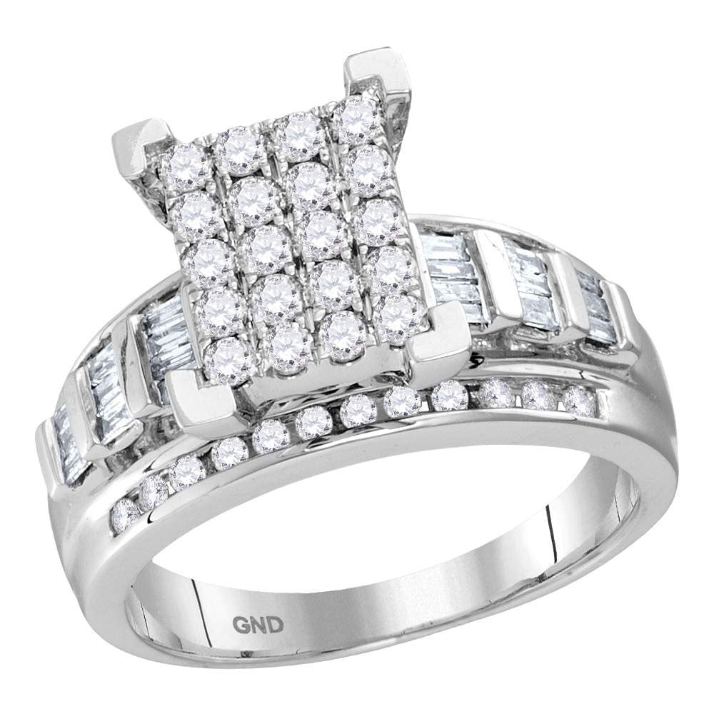 10kt White Gold Round Diamond Cluster Bridal Wedding Engagement Ring 1-1/2 Cttw