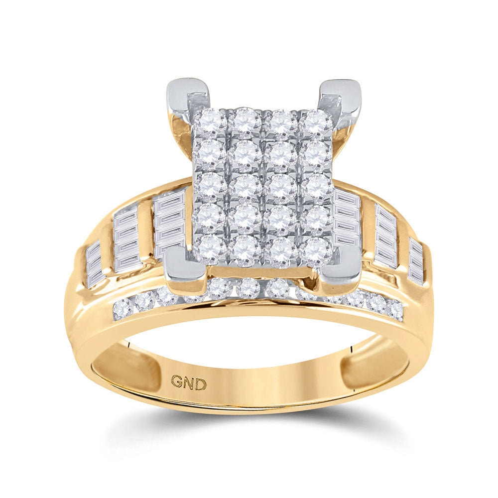 10kt Yellow Gold Round Diamond Cluster Bridal Wedding Engagement Ring 7/8 Cttw