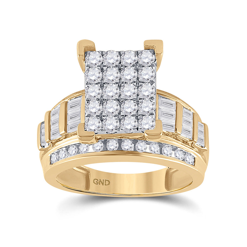 10kt Yellow Gold Round Diamond Cluster Bridal Wedding Engagement Ring 1-1/2 Cttw