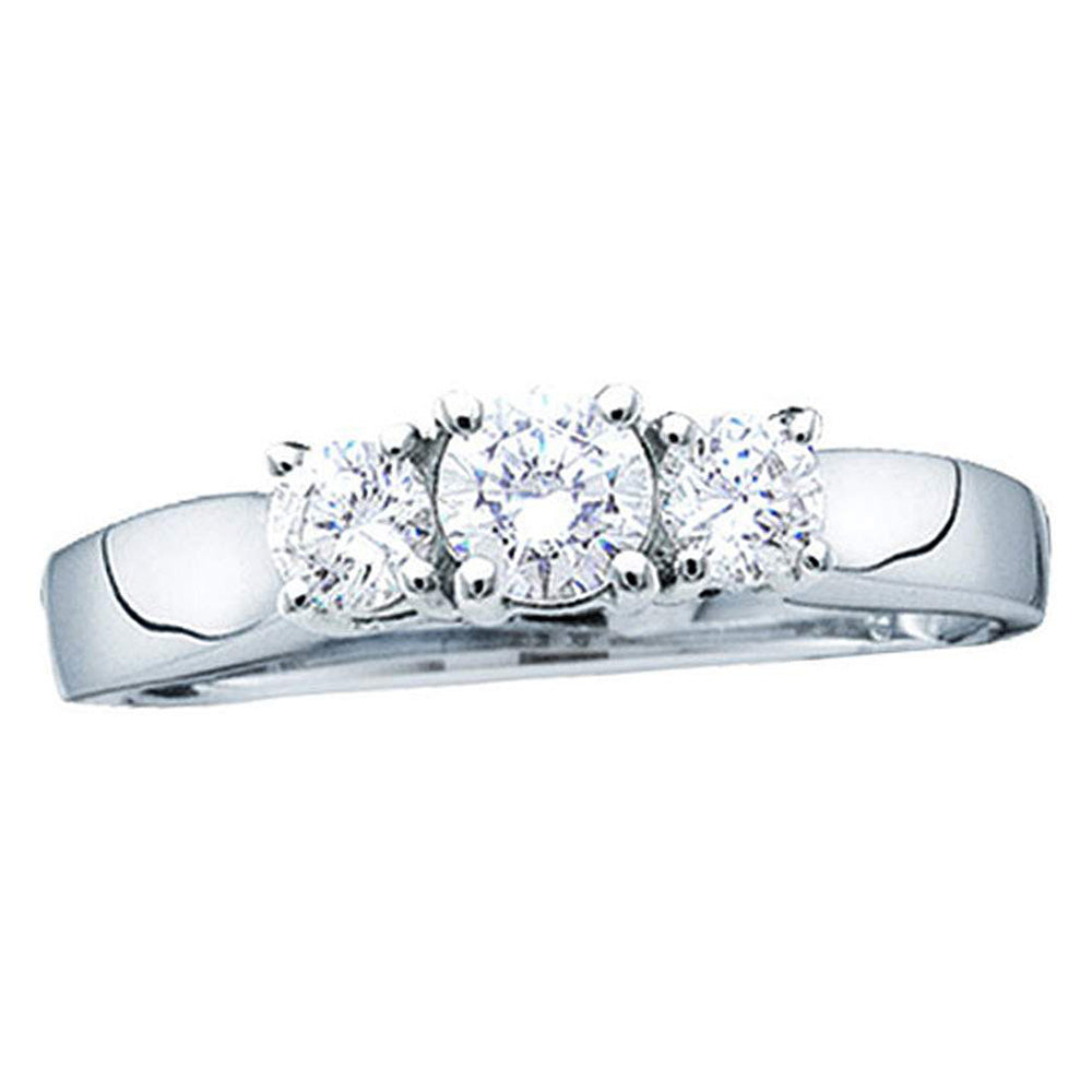 14kt White Gold Round Diamond 3-stone Bridal Wedding Engagement Ring 1 Cttw