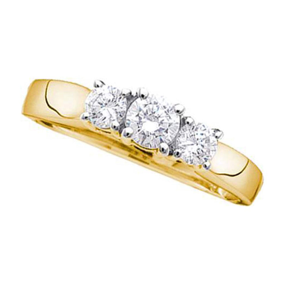 14kt Yellow Gold Round Diamond 3-stone Bridal Wedding Engagement Ring 1 Cttw