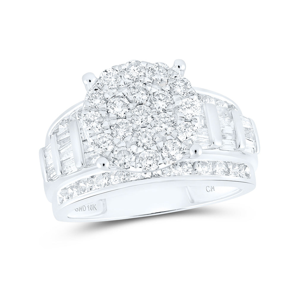 10kt White Gold Round Diamond Cluster Bridal Wedding Engagement Ring 2 Cttw