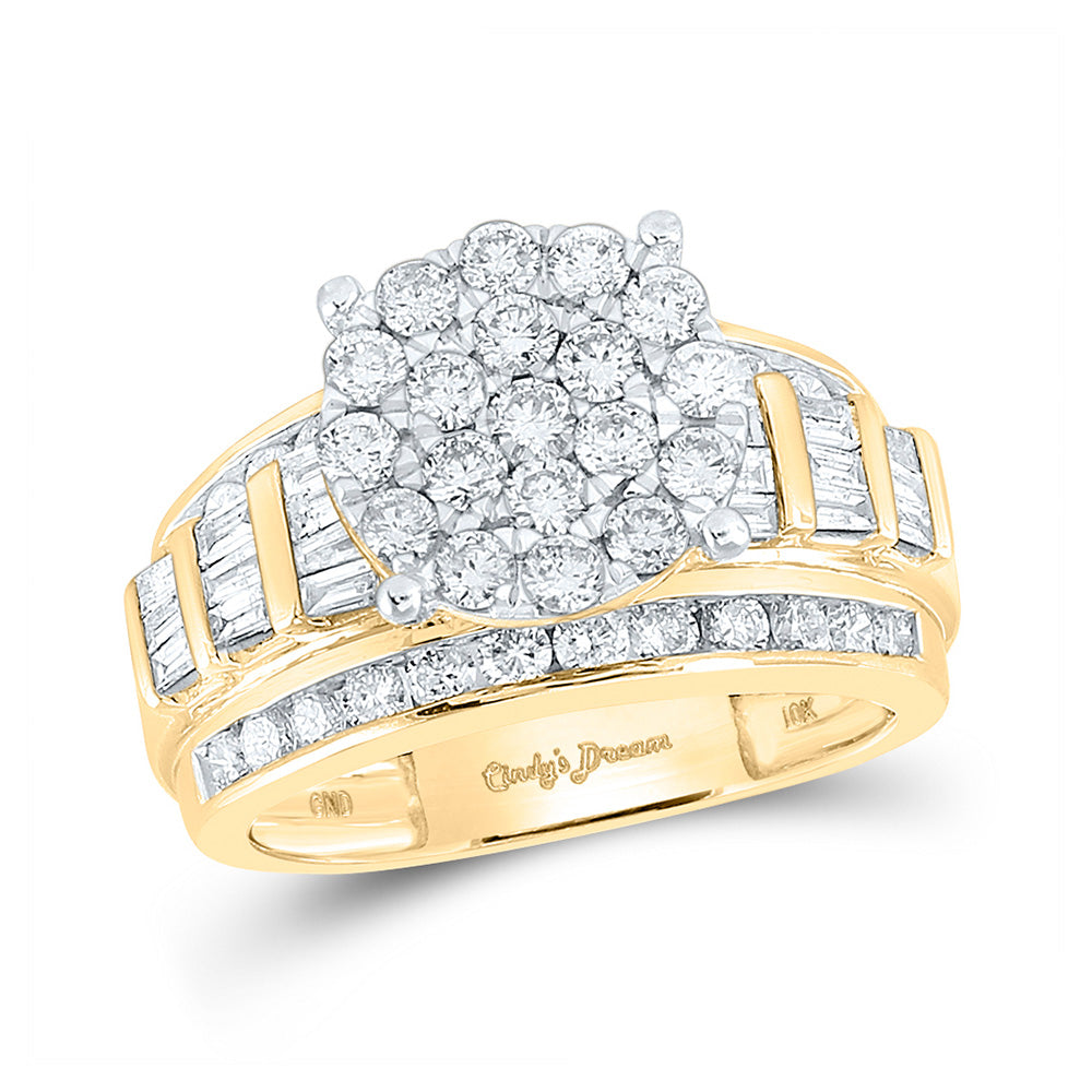10kt Yellow Gold Round Diamond Cluster Bridal Wedding Engagement Ring 2 Cttw
