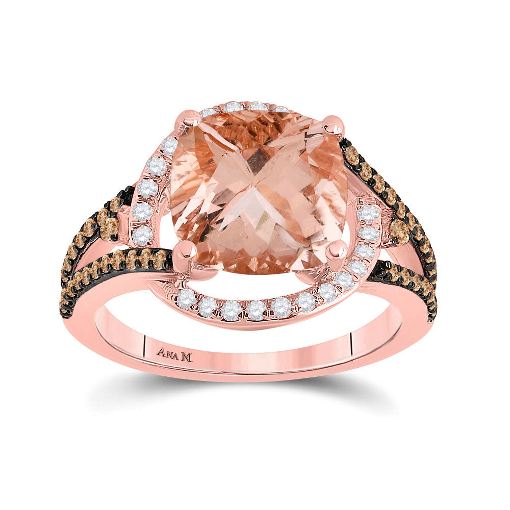14kt Rose Gold Womens Cushion Morganite Diamond Solitaire Ring 4 Cttw