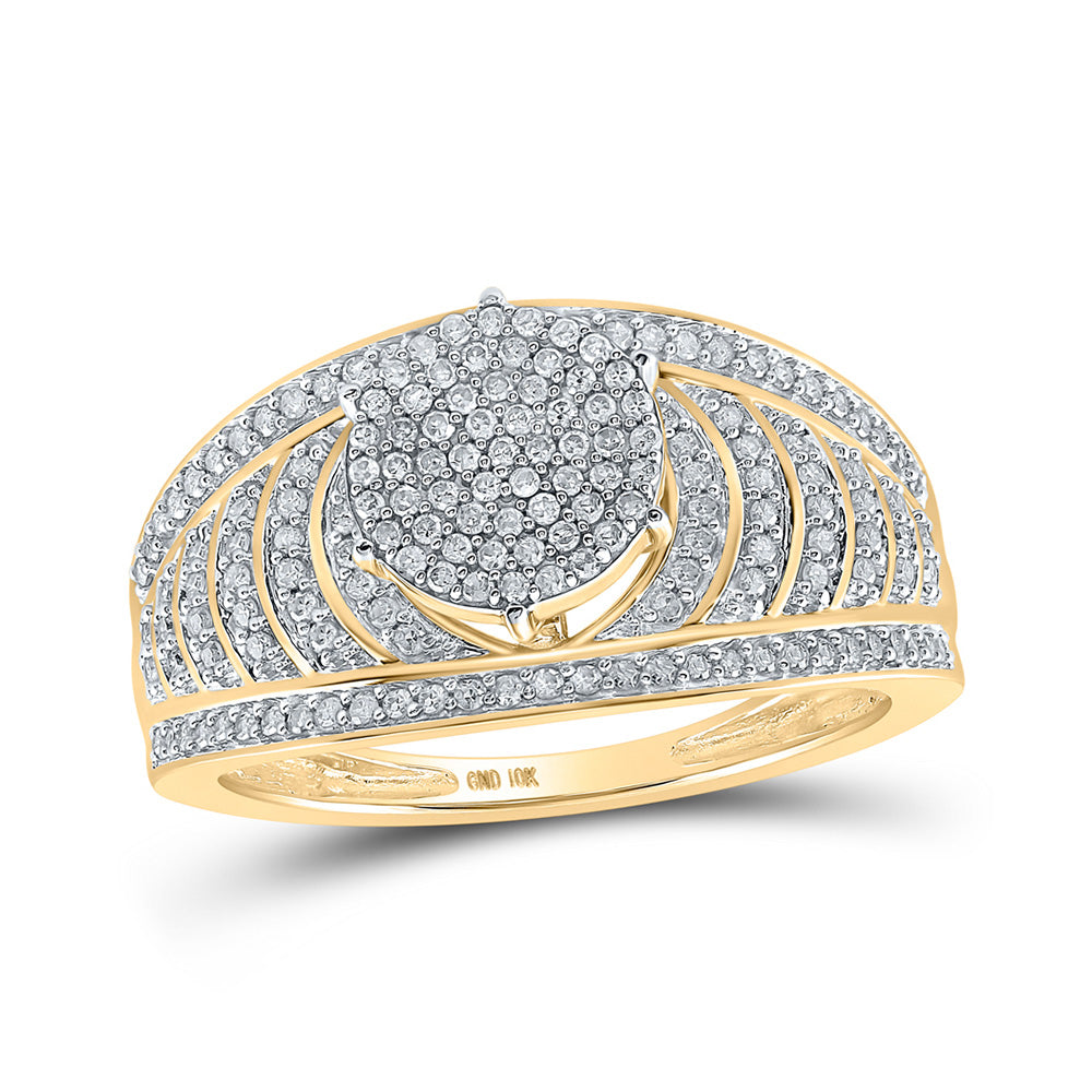 10kt Yellow Gold Round Diamond Cluster Striped Bridal Wedding Engagement Ring 1/2 Cttw