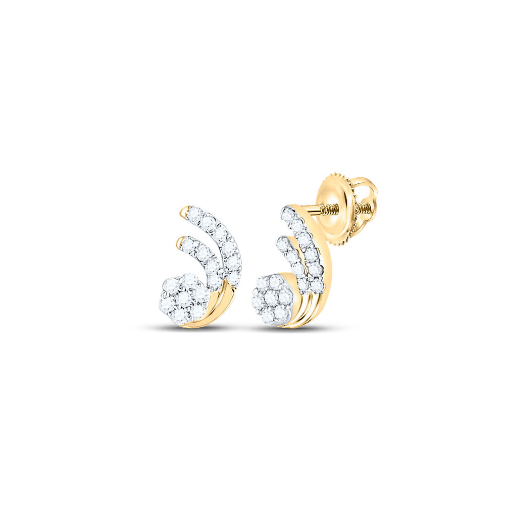 10kt Yellow Gold Womens Round Diamond Cluster Earrings 1/5 Cttw