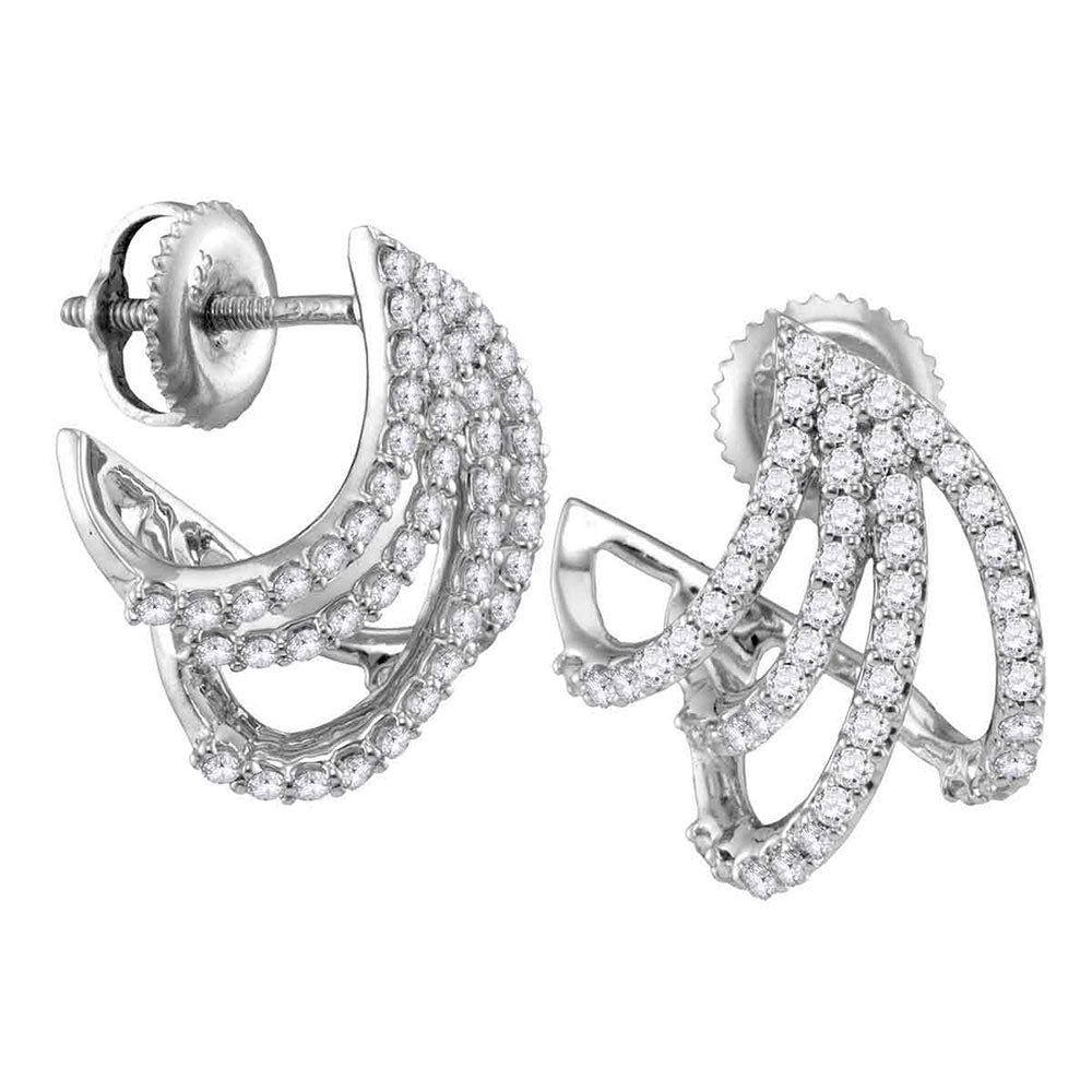 10kt White Gold Womens Round Diamond Lobe Huggie Earrings 1/2 Cttw