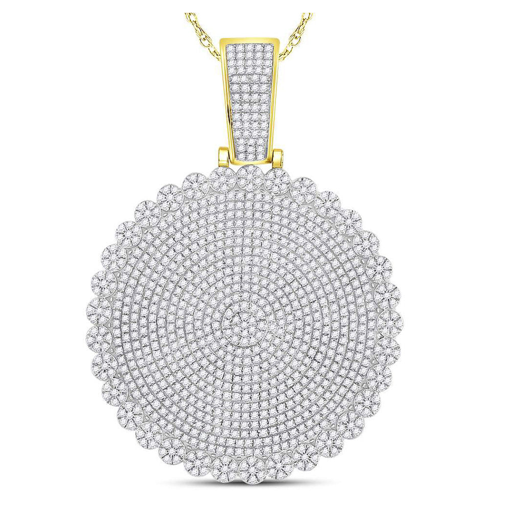 10kt Yellow Gold Mens Round Diamond Circle Cluster Charm Pendant 2-3/4 Cttw