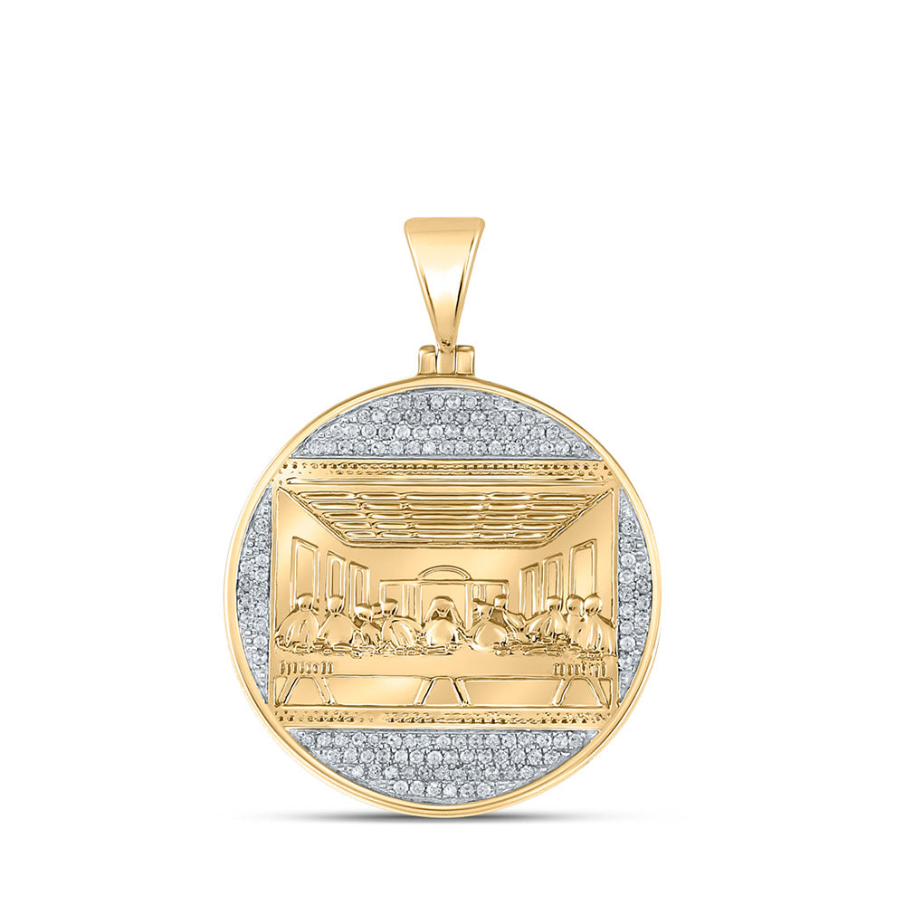 10kt Yellow Gold Mens Round Diamond Last Supper Religious Charm Pendant 1/2 Cttw