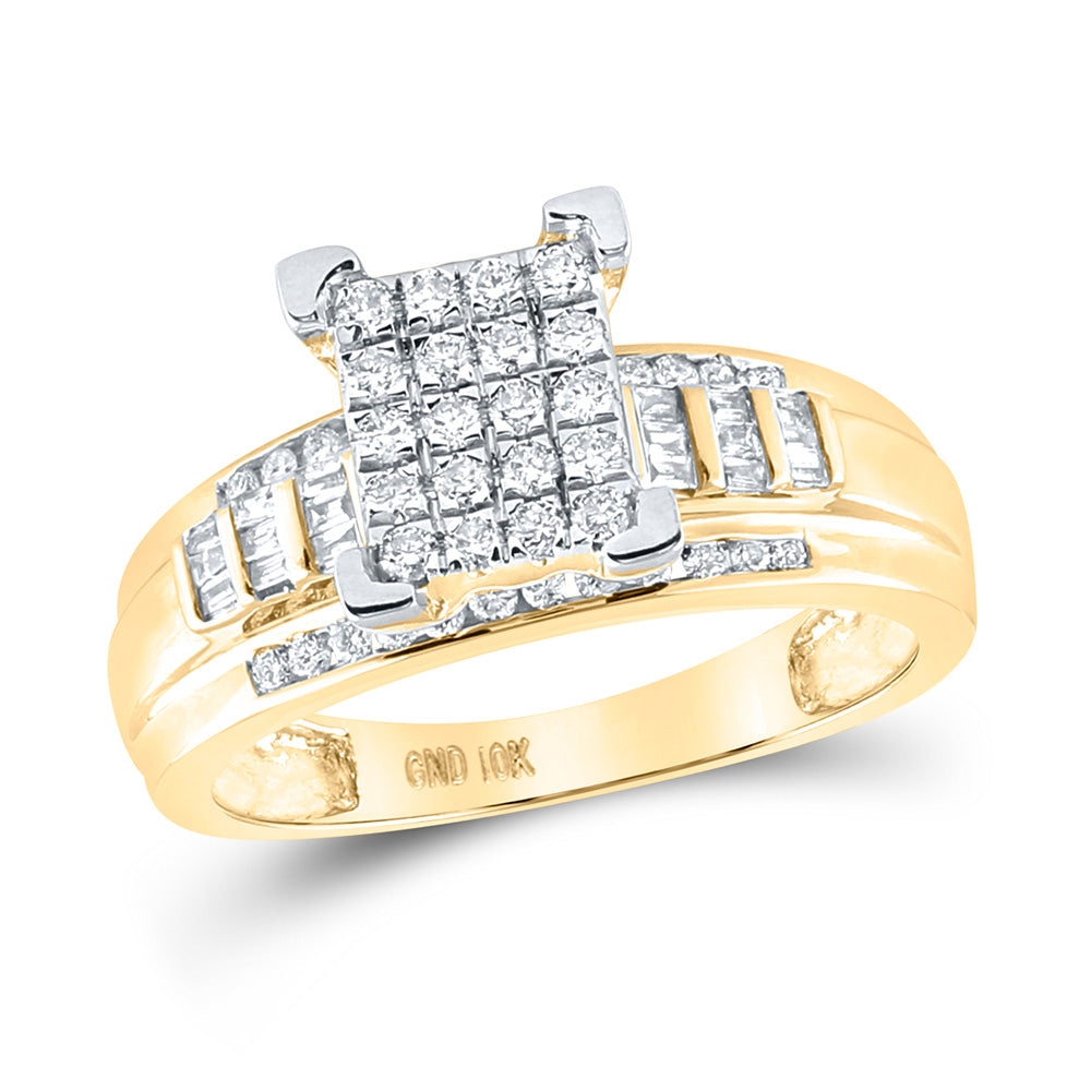 10kt Yellow Gold Round Diamond Cluster Bridal Wedding Engagement Ring 1/2 Cttw