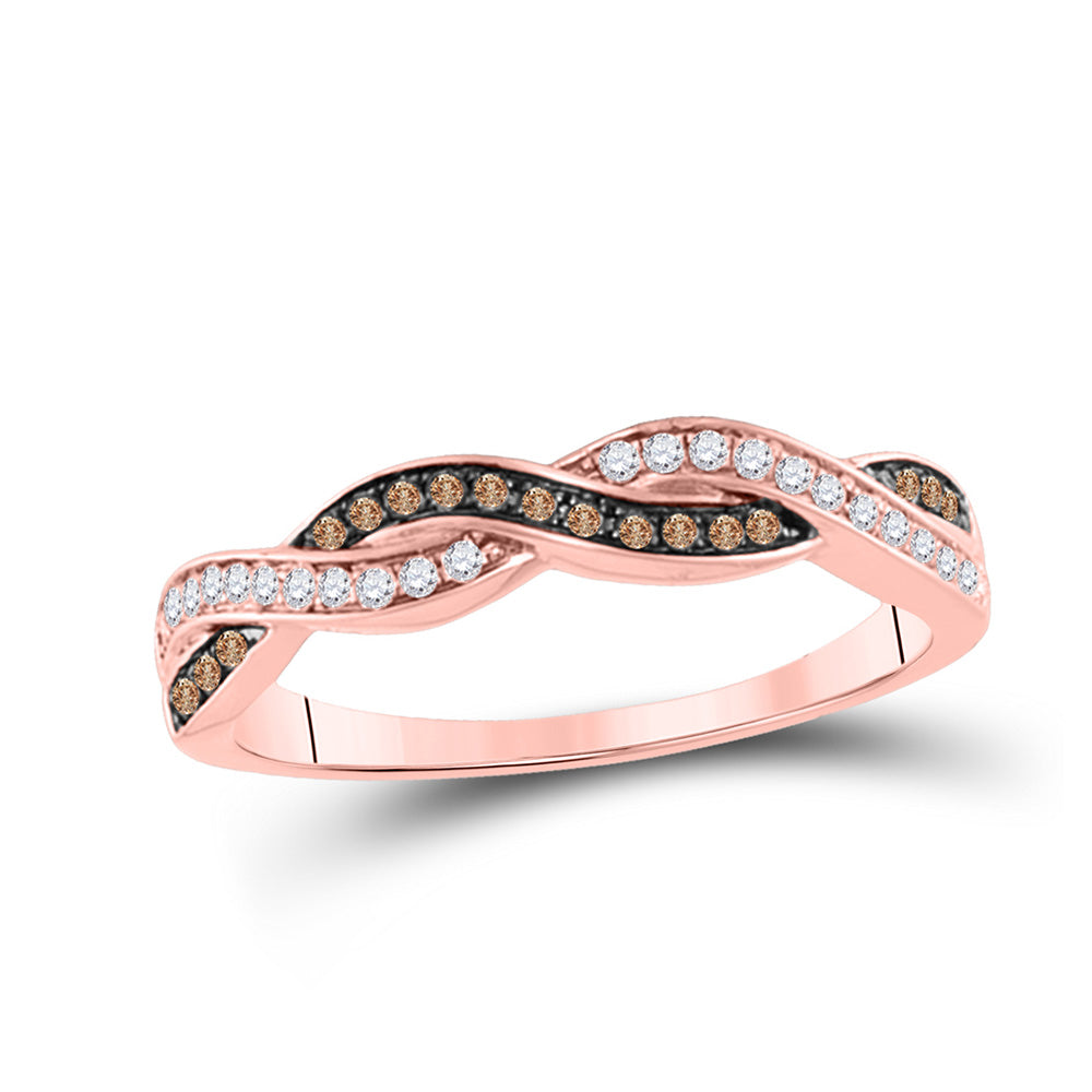 10kt Rose Gold Womens Round Brown Diamond Band Ring 1/5 Cttw