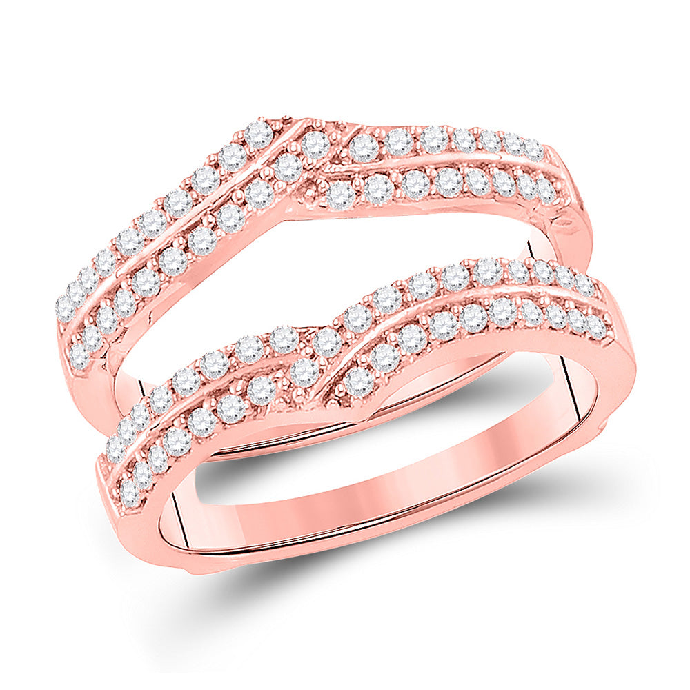 14kt Rose Gold Womens Round Diamond Wrap Ring Guard Enhancer 1/2 Cttw
