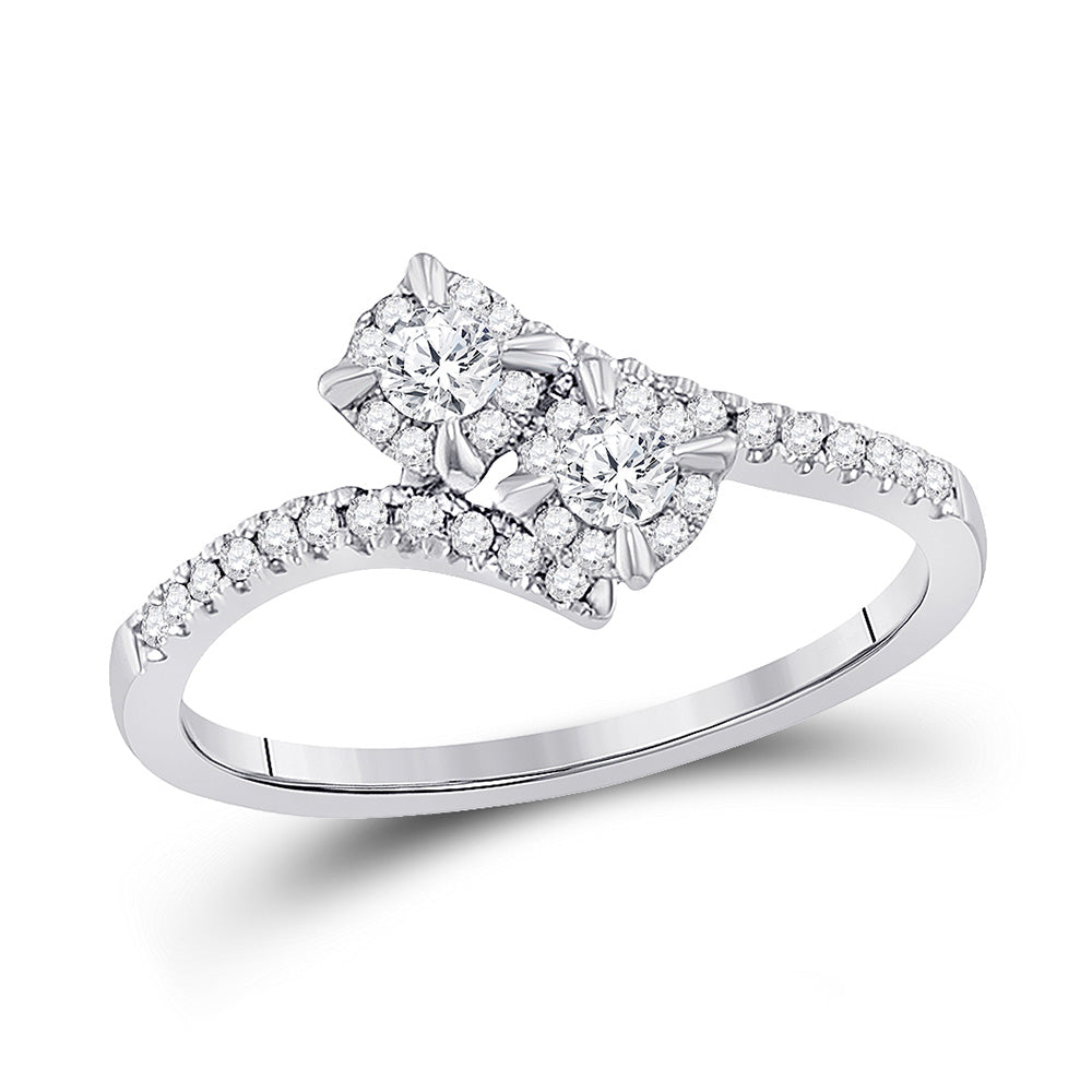 14kt White Gold Round Diamond 2-stone Bridal Wedding Engagement Ring 1/3 Cttw