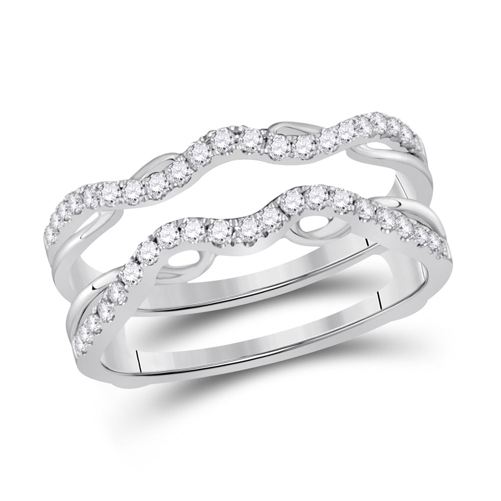 14kt White Gold Womens Round Diamond Wrap Ring Guard Enhancer 1/3 Cttw