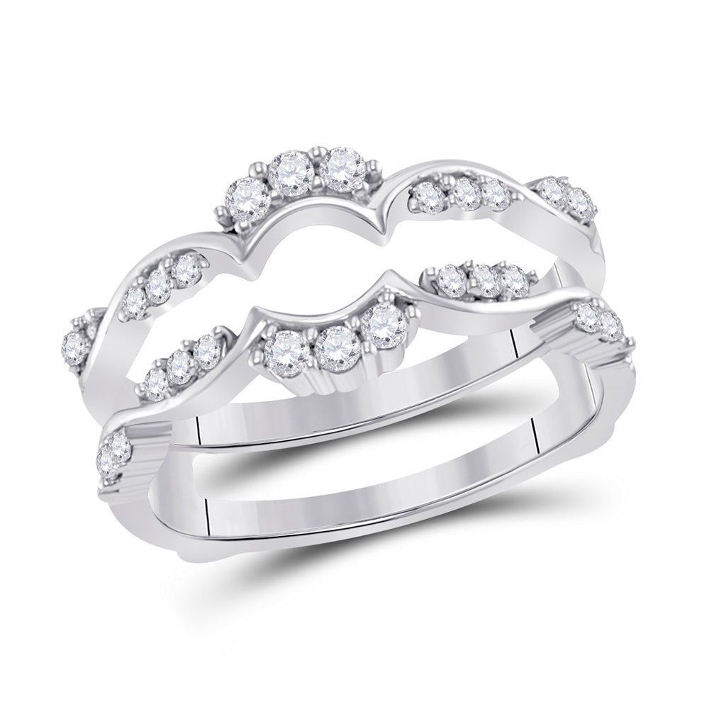 14kt White Gold Womens Round Diamond Wrap Ring Guard Enhancer 1/3 Cttw