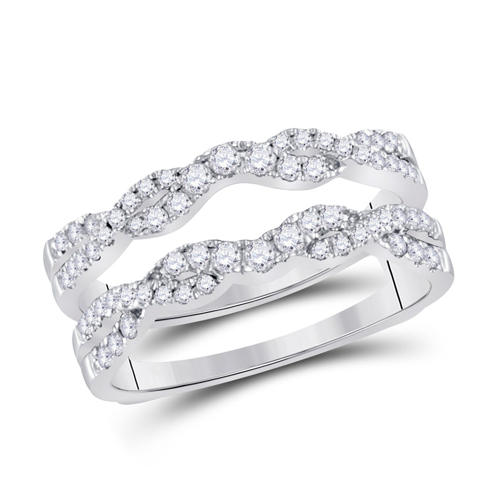 14kt White Gold Womens Round Diamond Wrap Ring Guard Enhancer 1/2 Cttw