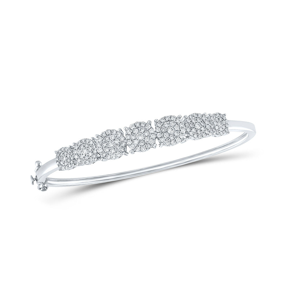 10kt White Gold Womens Round Diamond Cluster Bangle Bracelet 1-1/3 Cttw