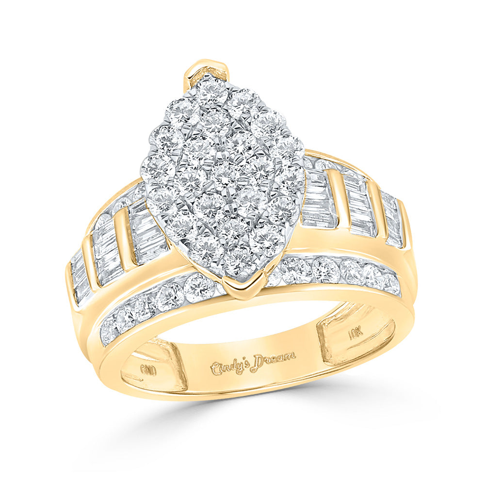 10kt Yellow Gold Diamond Oval Cluster Bridal Wedding Engagement Ring 2 Cttw