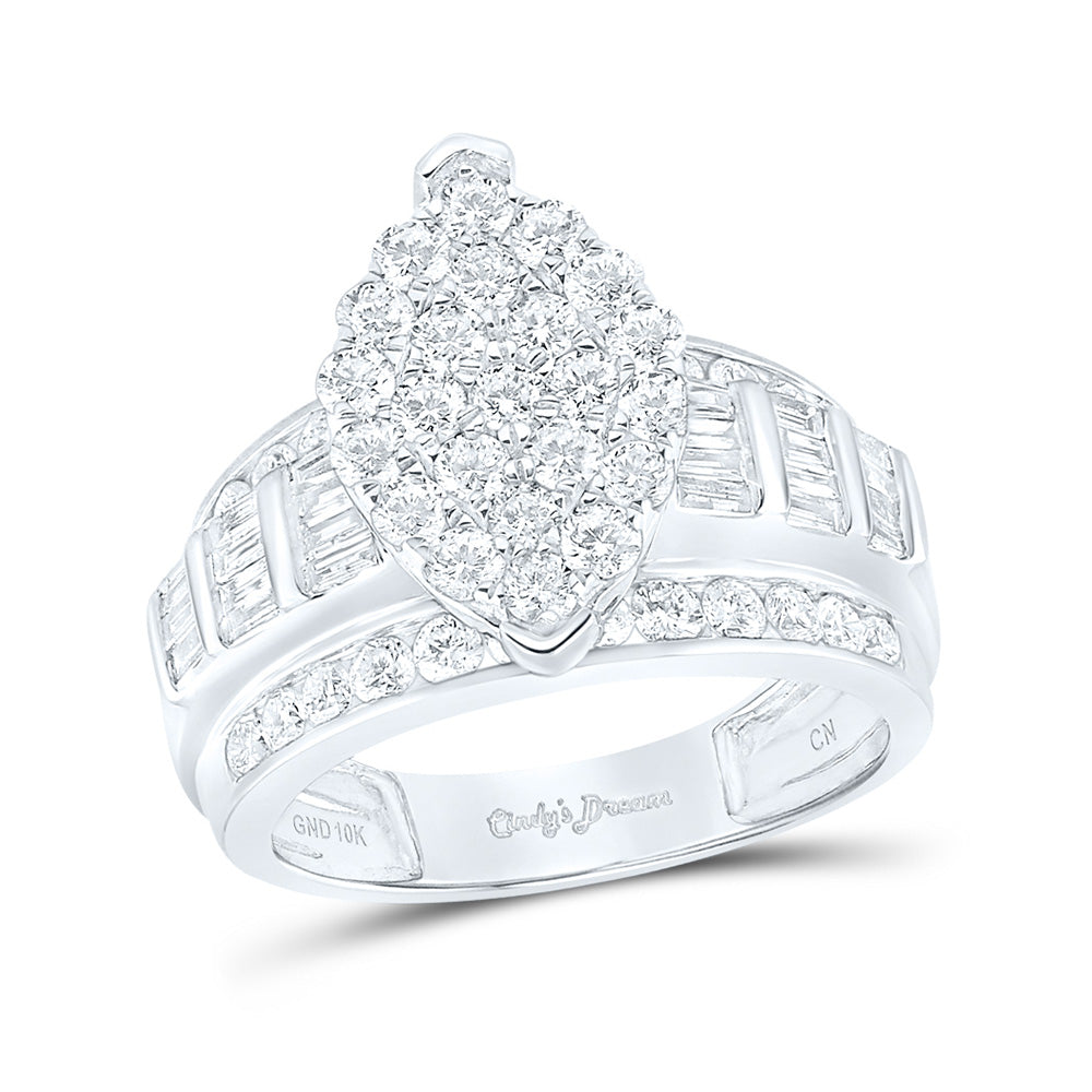 10kt White Gold Diamond Oval Cluster Bridal Wedding Engagement Ring 2 Cttw