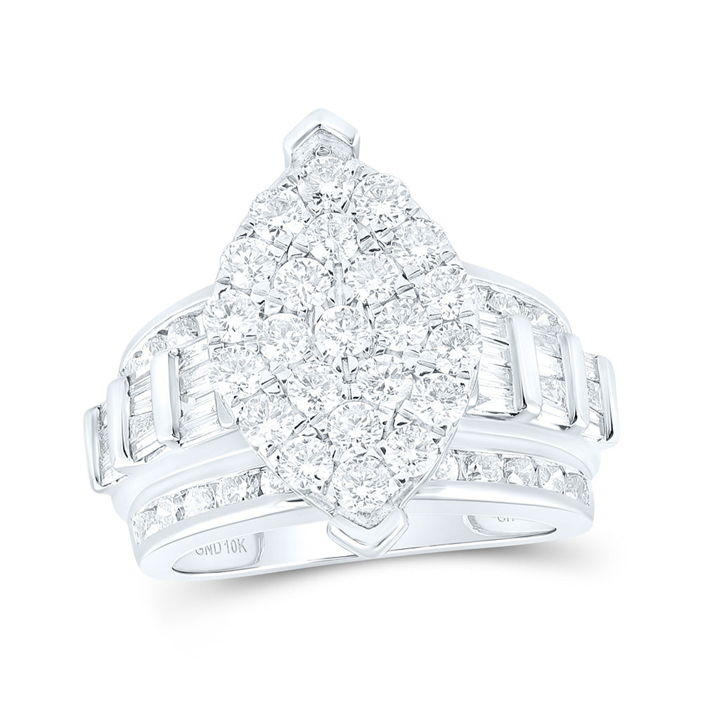 10kt White Gold Round Diamond Oval Cluster Bridal Wedding Engagement Ring 3 Cttw