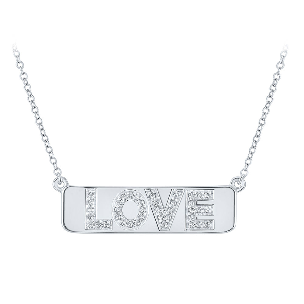 10kt White Gold Womens Round Diamond Love Bar Pendant Necklace with 18-inch Chain 1/8 Cttw