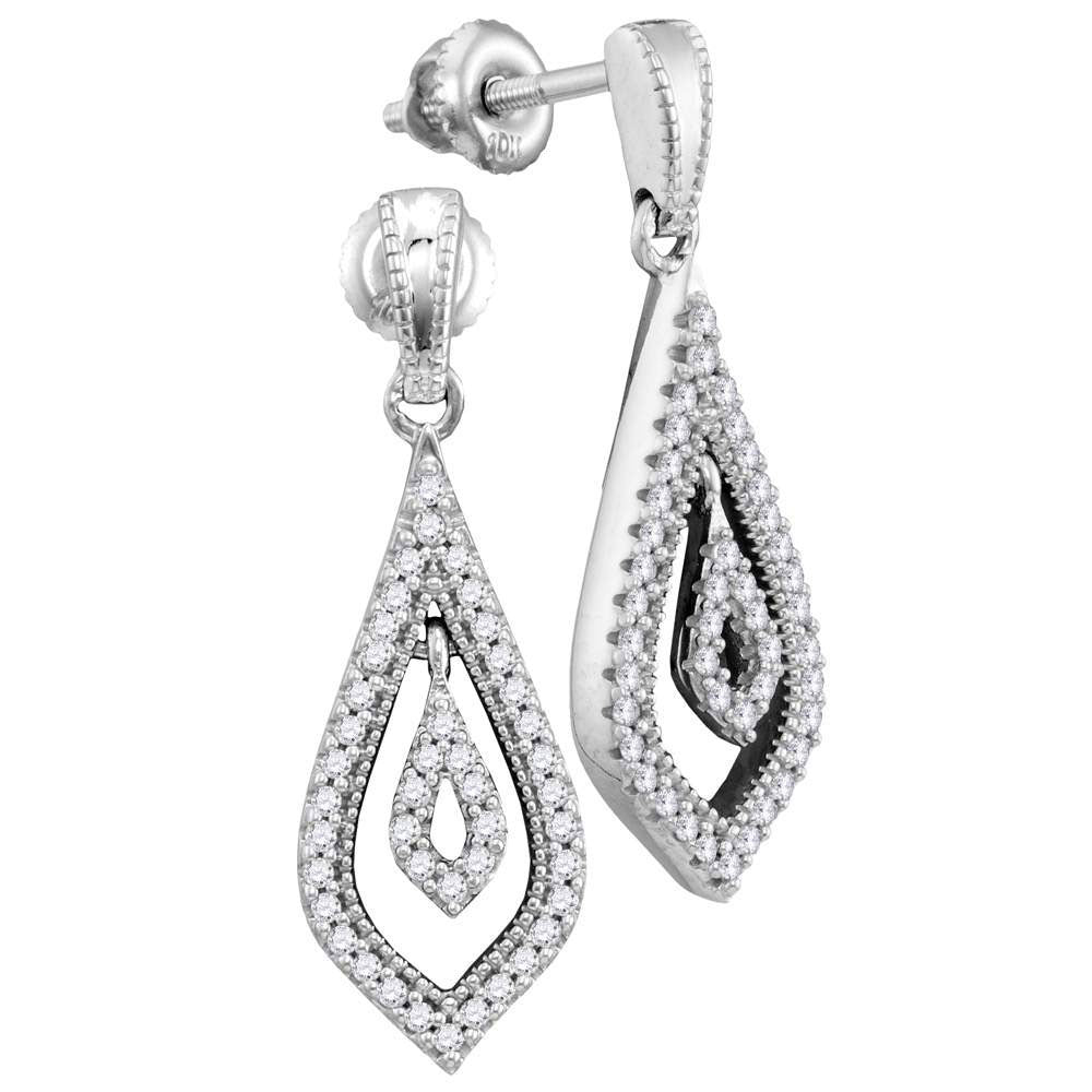 10kt White Gold Womens Round Diamond Teardrop Dangle Earrings 1/4 Cttw