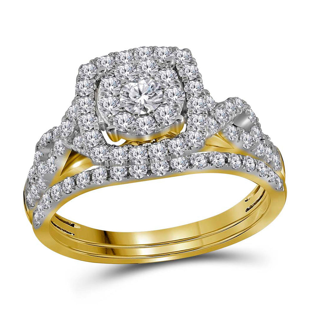 14kt Yellow Gold Round Diamond Bridal Wedding Ring Band Set 1 Cttw