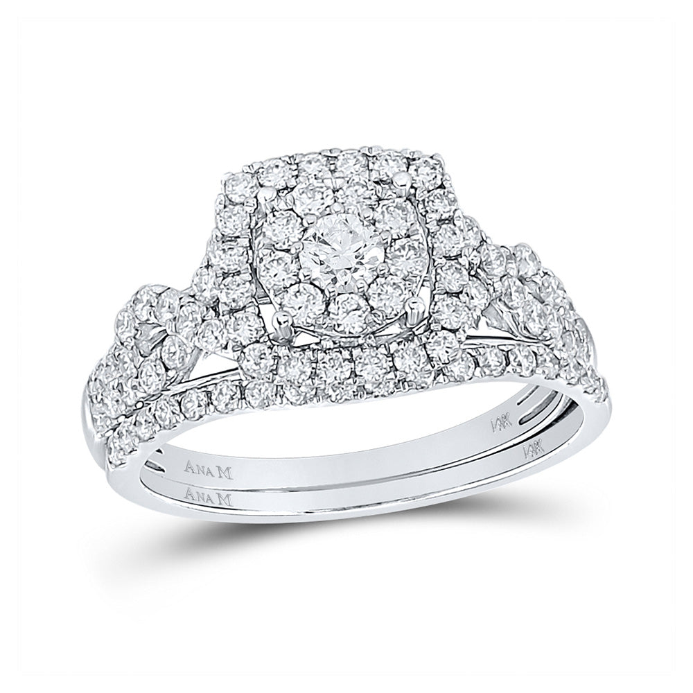 14kt White Gold Round Diamond Bridal Wedding Ring Band Set 1 Cttw