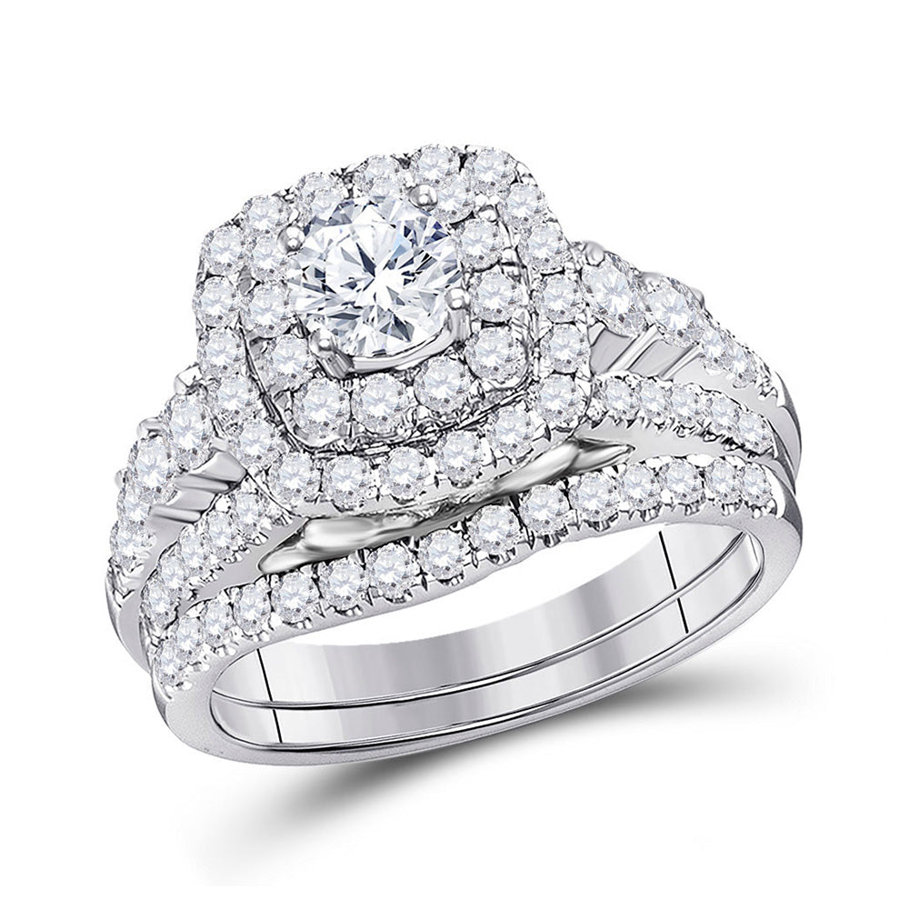 14kt White Gold Round Diamond Bridal Wedding Ring Band Set 2 Cttw