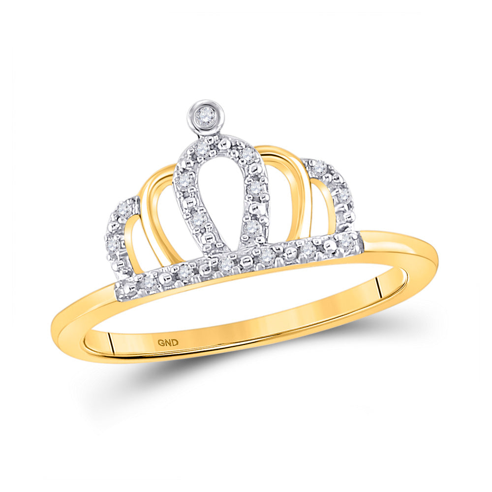 10kt Yellow Gold Womens Round Diamond Crown Tiara Princess Band Ring 1/20 Cttw
