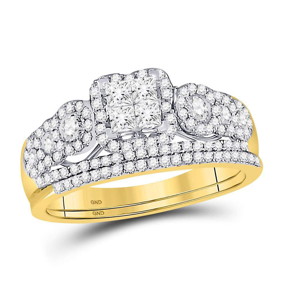 14kt Yellow Gold Princess Diamond Bridal Wedding Ring Band Set 1 Cttw