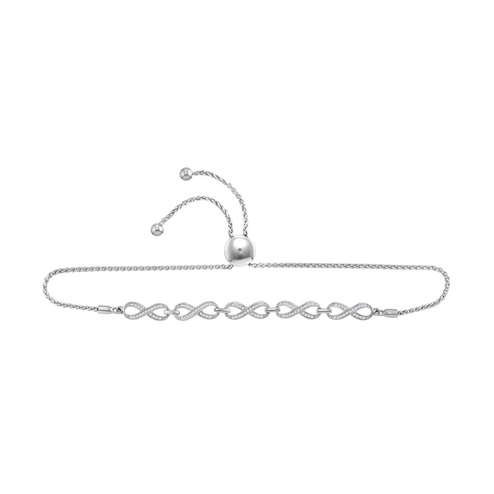 10kt White Gold Womens Round Diamond Linked Infinity Bolo Bracelet 1/3 Cttw