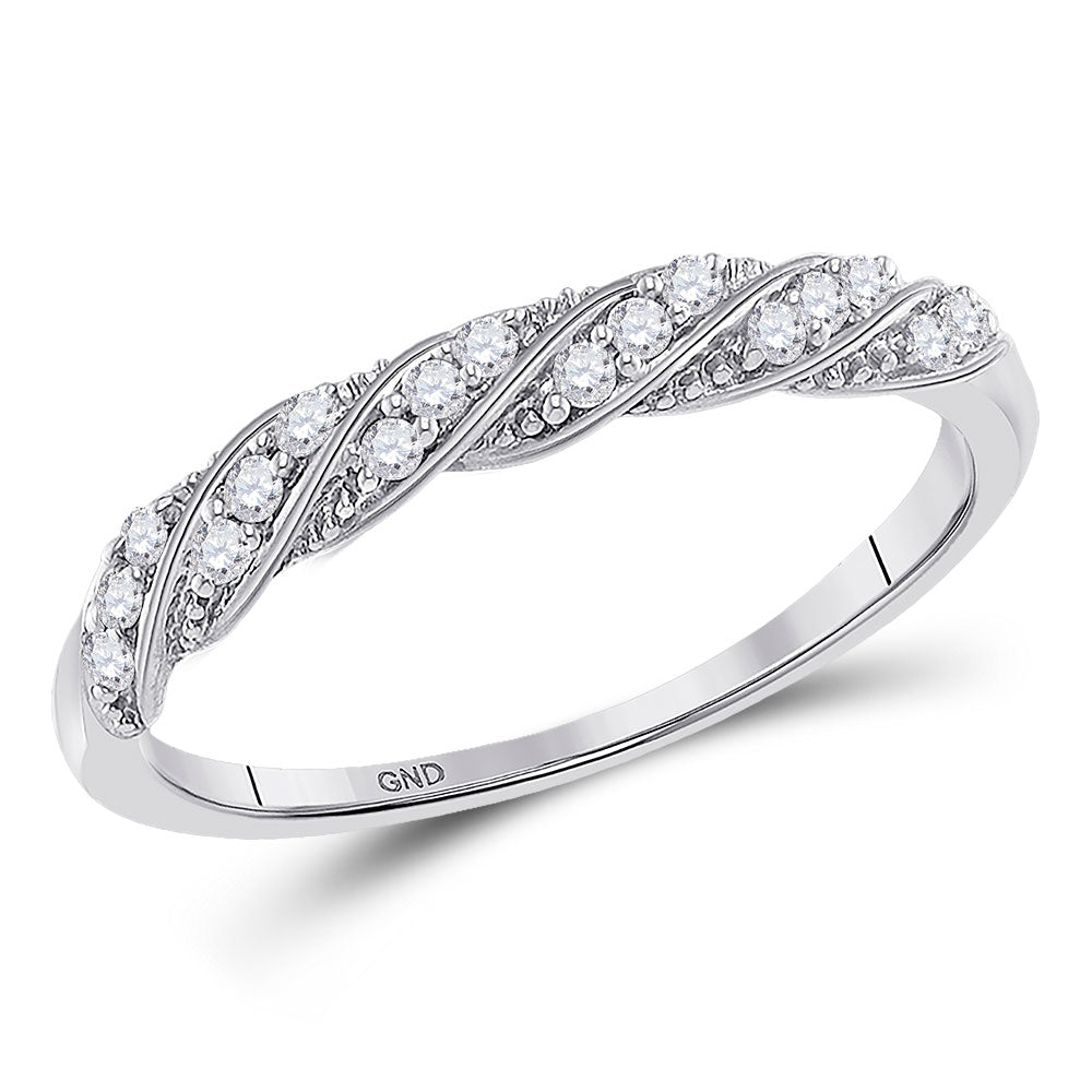 10kt White Gold Womens Round Diamond Stackable Band Ring 1/8 Cttw