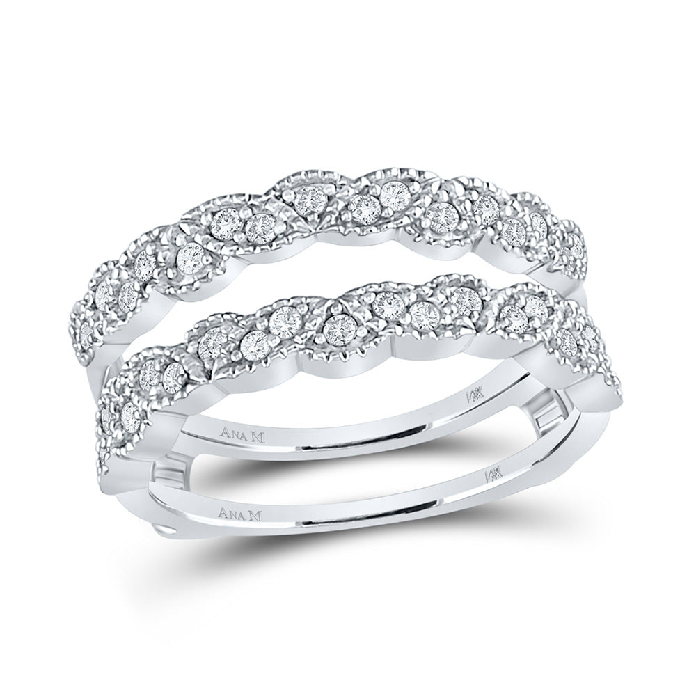 14kt White Gold Womens Round Diamond Milgrain Solitaire Enhancer Wedding Band 1/3 Cttw