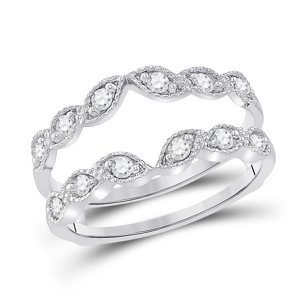 14kt White Gold Womens Round Diamond Milgrain Wrap Ring Guard Enhancer 1/3 Cttw